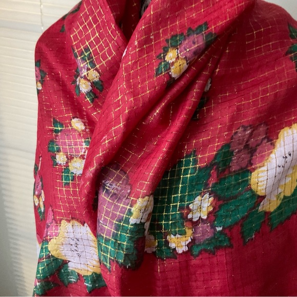 Scarf Red / Lurex Floral cotton - Picture 4 of 5